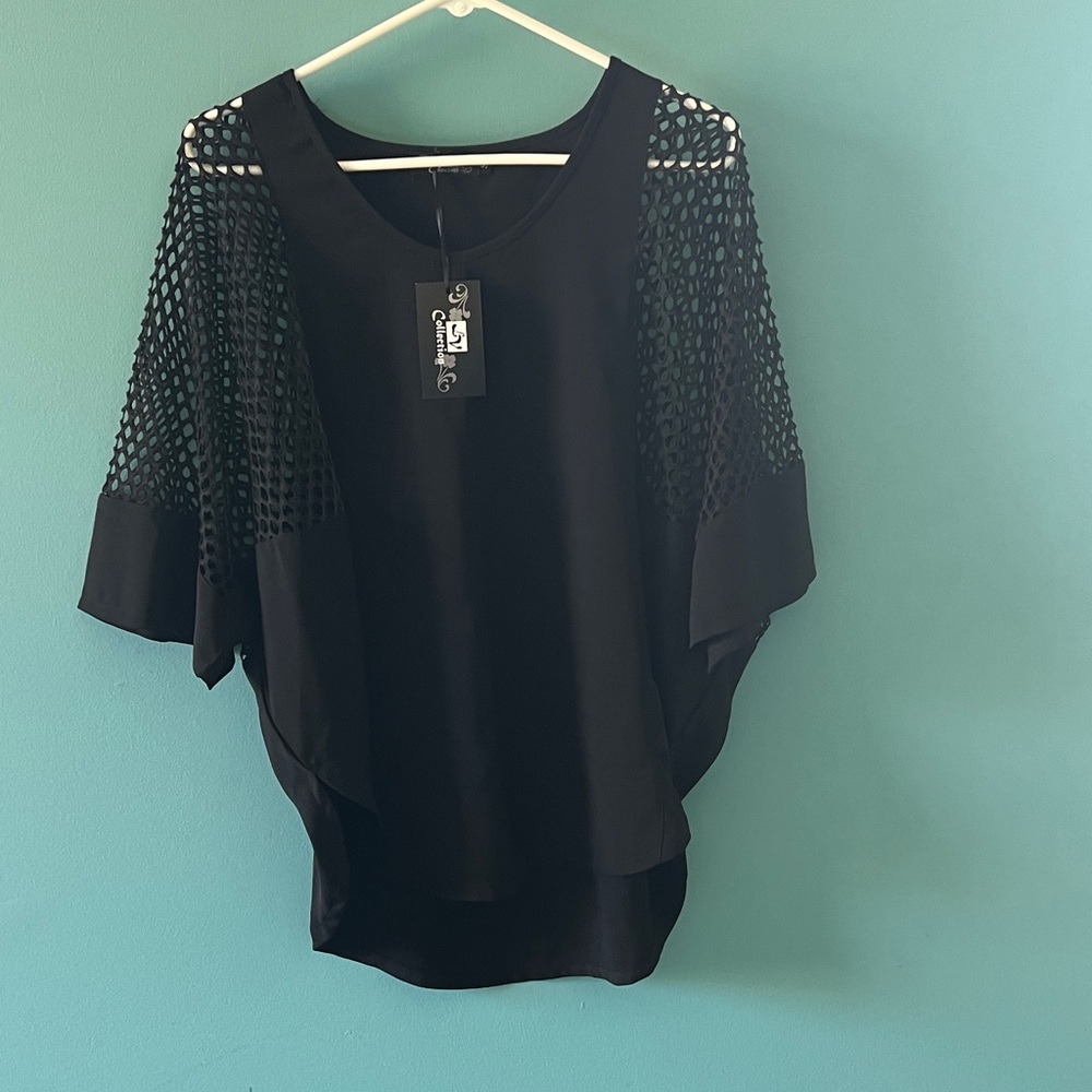 JV Boutique Black Mesh-Sleeve Blouse